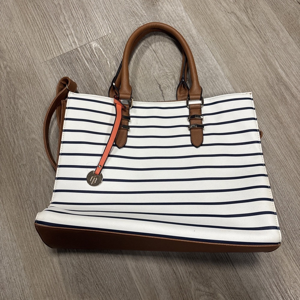 Call It Spring Womens Shoulder Handbag Purse Fabric Blue White Striped Nautical